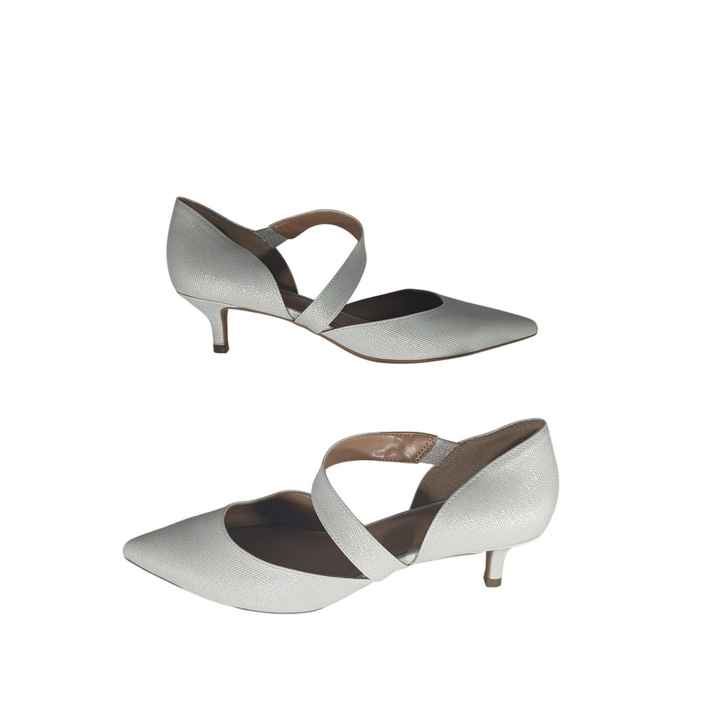 Style & Co Kitten Heel Pumps 8.5 Silver Metallic Pointed Toe D'Orsay Wedding